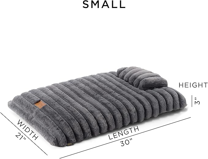 TOWN & COUNTRY LUXE CuddleTown Ribbed Bubble Stripe Pillow Crate Mat Pet Bed, Machine Washable Cover, Soft & Calming, Non-Slip Bottom, Dark Grey, Small 30"x21"x3"
