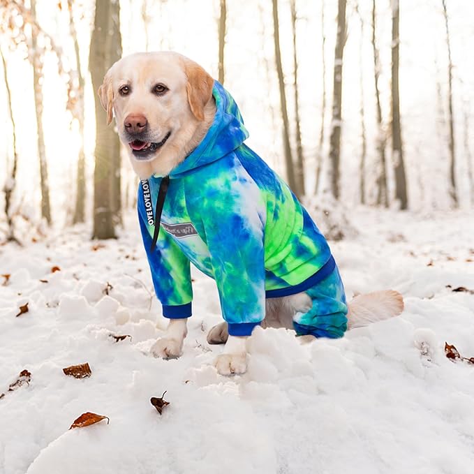 Dog Hoodies Winter Coat for Large Medium Dogs, Pullover 6 Legs Warm Coat Hooded Sweatshirt, Fleece Hoodie for Cold Weather (Bandhnu Green, 3X-Large)