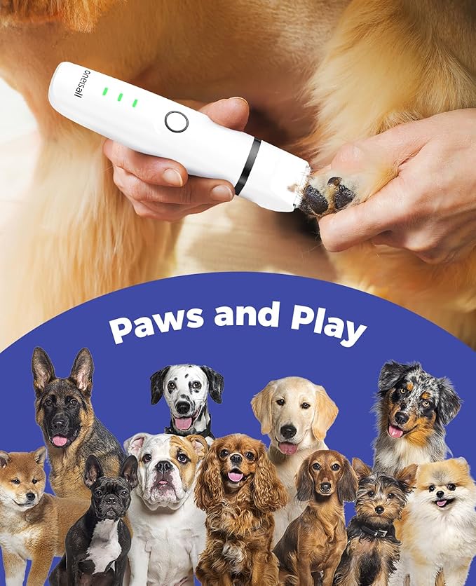 oneisall 4-in-1 Cordless Dog Grooming Kit with 2-Speed Clippers, Low Noise Paw Trimmer & Rechargeable Quiet Nail Grinder for Dogs and Cats (White)