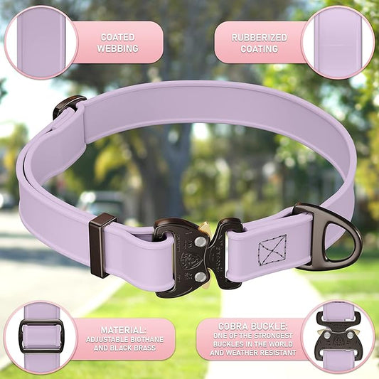 Biothane Dog Collar with Cobra Buckle - Made in USA - QR Code Dog Tag ID Included - Adjustable Heavy Duty Dog Collars for Medium Large Dogs - Waterproof Military Grade Tactical Collar for Dogs