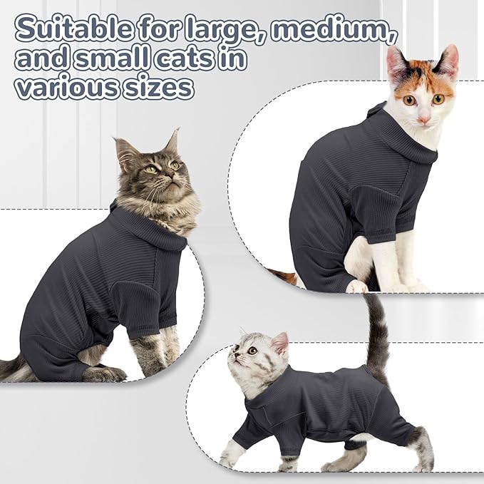 Yternal Sticky Hair Cat Clothes, Breathable & Lightweight, Reduces Shedding Fur Pajamas, Full Body Long Sleeve Surgical Bodysuit, Stop Licking & Shedding Darkgrey XS