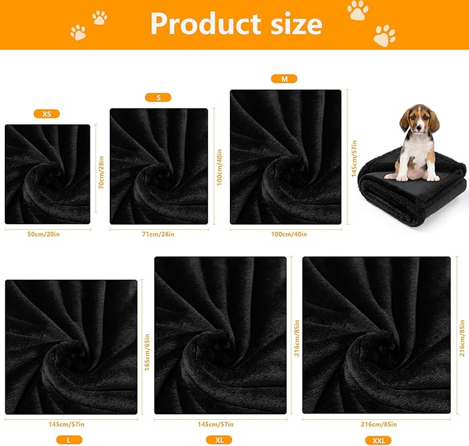 Black Waterproof Calming Pet Blankets for Dogs Reversible Fluffy Sherpa Fleece Pets Blanket for Dog Cats Warm Couch Sofa Beds Covers Washable (Black,XL-85x57in)
