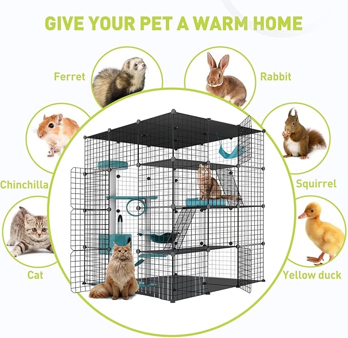 Large Cat Cage Enclosure Indoor DIY Cat Playpen Pet Home Small Animal House Detachable Metal Wire Kennels Crate Large Exercise Place Ideal for 1-4 Cat (Black, 41.3" Lx41.3 Wx55 H, 1)