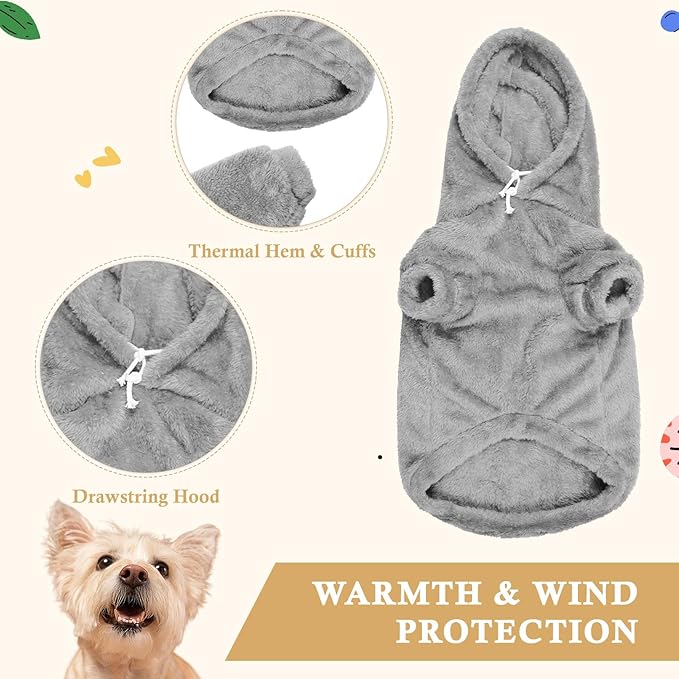 Dog Sweater,Dog Hoodies,Warm Fuzzy Fleece Sweatshirt with Hood & Pocket,Leash Hole,Cozy Cold Weather Pet Clothes Pet Sweater for Small,Medium,and Large Dogs(Grey,XL)
