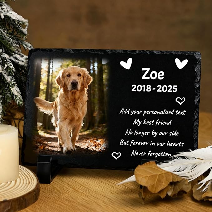 Personalized Pet Memorial Stone Plaque with Photo, Custom Dog Remembrance Gift, Outdoor Garden Photo Love Plaque
