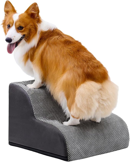 Makigued Dog Stairs for Small Dogs and Cats, 12" H 2 Steps Pet Steps Ramp for High Bed, Couch, Sofa, Waterproof Pet Stairs with Removable Washable Cover, Non-Slip Bottom, Dark Gray