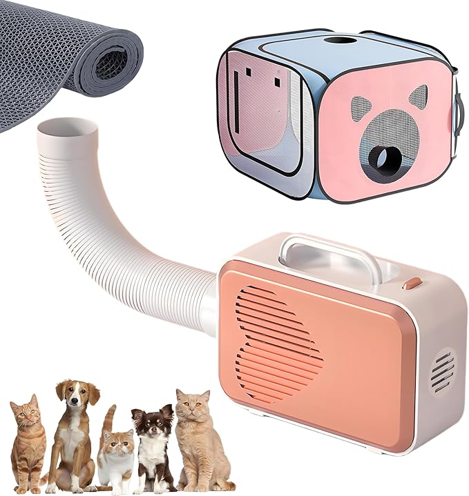Pet Dryer with Pet Dryer Box 108L and Pad, Hands-Free, Ventilation and Circulation, Anti Hair Flying, Foldable Low Noise ldeal for Drying Cat and Dog Hair