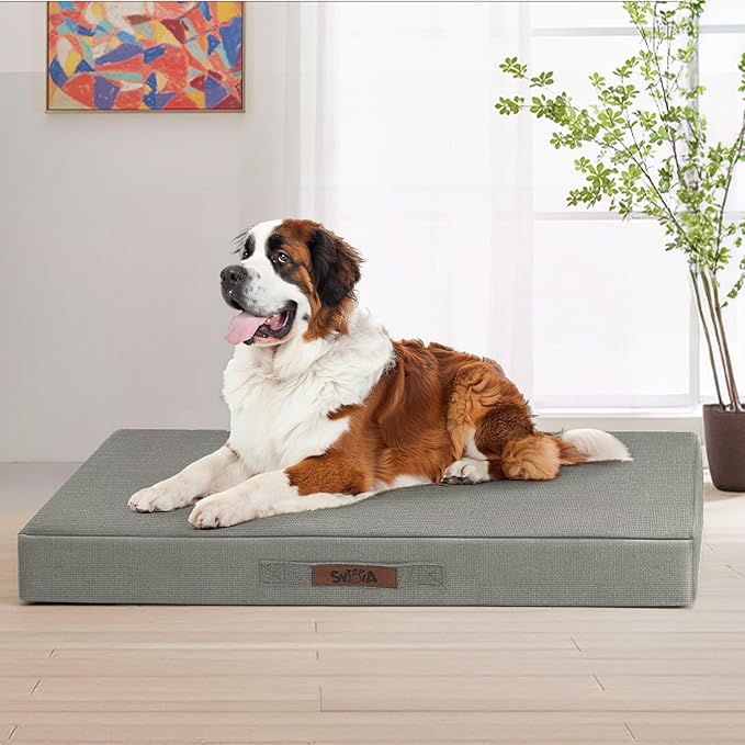 Sytopia 50" XXL Indestructible Waterproof Chew-Resistant Dog Bed, 130 lbs Capacity for Extra Large Dogs, Indoor & Outdoor Use, Light Gray