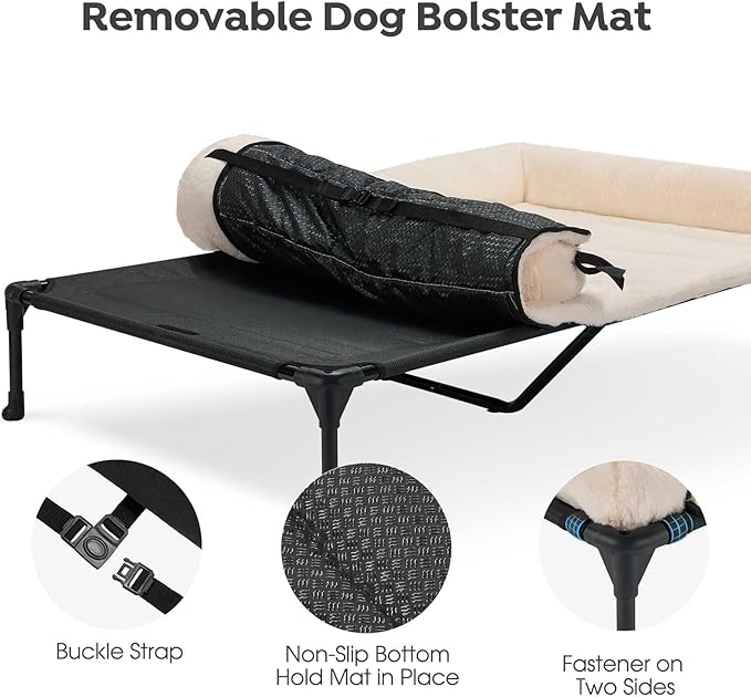 Veehoo Cooling Elevated Dog Bed + Removable Fluffy Pillow-Top Mat, Plush Raised Dog Bed with Bolster, Breathable Mesh, No-Slip Feet, Dog Sofa Bed for Indoor & Outdoor, 59"x37.5", XXLarge, CWC2331E