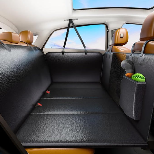 Back Seat Extender for Dogs, PU Leather Dog Car Seat Cover, Scratch-Proof, Waterproof, Hard Bottom, Holds 400lbs, Dog Hammock for Car, SUV