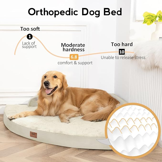 Large Orthopedic Dog Bed with Sides XXXL Dog Beds with Removable Washable Cover Non-Slip Waterproof Pet Bed for Extra Large Dogs - Beige XXXL