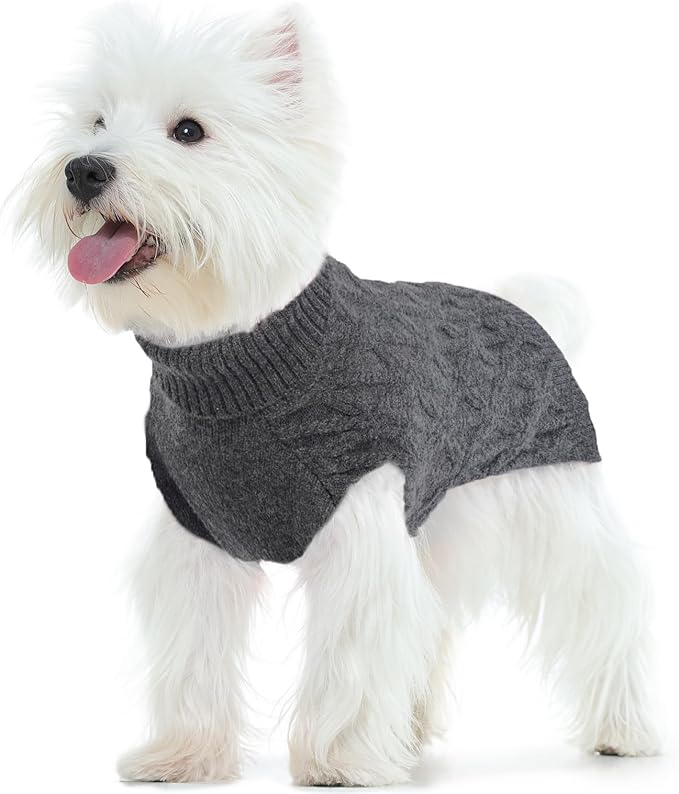 FUAMEY Dog Sweaters for Small Dogs,Cold Weather Dog Knitwear,Thick Warm Dogs Turtleneck,Pet Pullover Cable Sweater,Pets Winter Clothes for Yorkshire,Poodle Grey S
