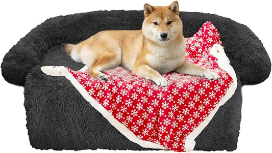 GGIB Calming Dog Bed Christmas Throw Blanket Fluffy Plush Dog Mat Furniture Protector Decoration Holiday Throw for Sofa Couch Cover for Large Medium Small Dogs Cats (Medium, Dark Grey)