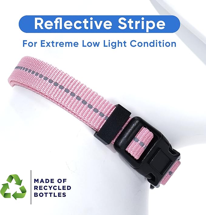 Pawtitas Recycled Dog Collar with Reflective Stitched Puppy Collar Made from Plastic Bottles Collected from Oceans Large Pink Cherry Blossom