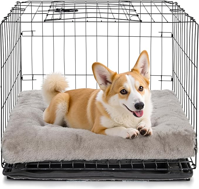 POMIU 2-Pack Washable Dog Bed, Deluxe Plush Crate Beds with Anti-Slip, Machine Washable Kennel Pad Sleeping Mat for Large, Medium and Small Dogs (2 Pack x Grey, 29.0" L x 21.0" W x 3.0" Th)