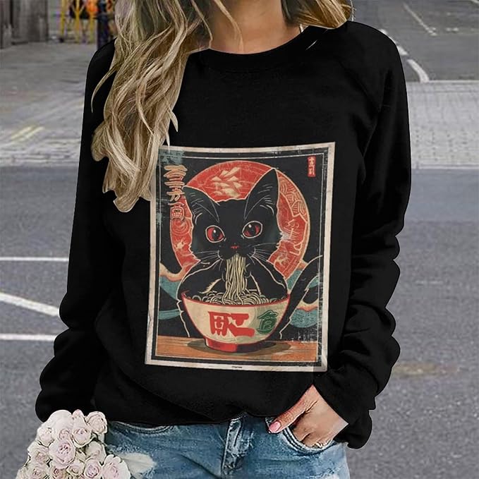 Womens Ugly Christmas Sweatshirt Funny Cat Dog Printed Xmas Pullover Shirts Crewneck Long Sleeve Graphic Hoodies