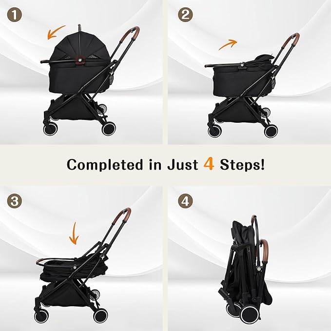 Pet Stroller for Small Dogs & Cats – Gravity Foldable 3 in 1 Dog Stroller with Lightweight Removable Carrier Holds up to 44 lbs & 180° Canopy with Storage Basket
