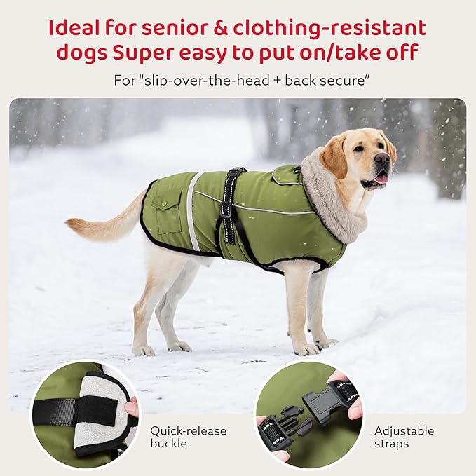 Dog Coat, Warm Dog Winter Coat Reflective Jacket Waterproof Fleece Vest, Pet Jacket Cozy for Cold Weather, Dogs Snowsuit Windproof, Adjustable Buckle for Small Dogs