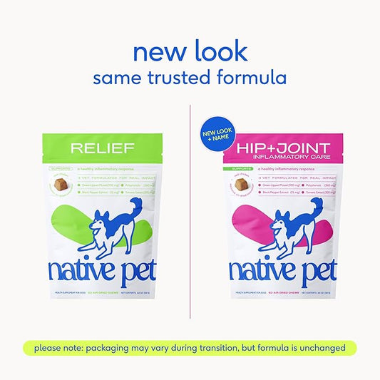 Native Pet Pain Relief for Dogs - Collagen for Dogs Promotes Joint Health, Reduce Inflammation & Stiffness - Senior Pup Joint Supplement - Natural Pain Reliever for Active & Aging Pets - 30 Chews