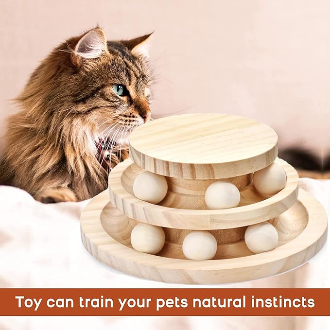 SMICEM Cat Ball Track Toy, Double-Layer Tower cat Toy Roller, Interactive Wooden cat Toy - no Card Ball, Anti Slip, no Assembly Required, Ideal Choice for Physical and Mental Exercise of Kittens