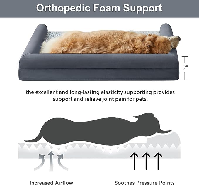 WNPETHOME Orthopedic Dog Beds Large Sized Dog, Large Bed Foam Pet Couch with Washable Cover, Waterproof Washable Pet Bed Sofa, Big Pet Bed