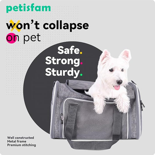 petisfam Top Load Cat Carrier Bag for Medium Cats and Small Dogs. Airline Approved, Collapsible, Escape Proof and Auto-Safe. Easy to get cat in and Make Vet Visit Less Stressful