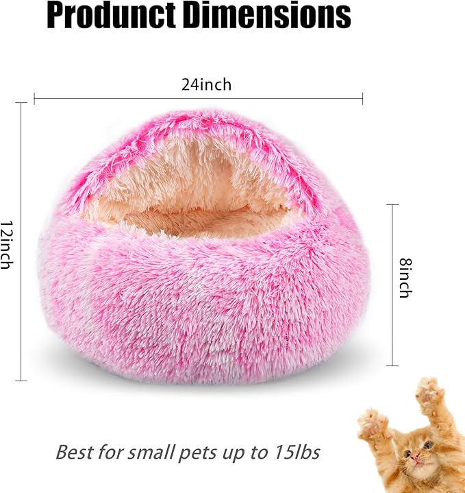 Cat Beds for Indoor Cats,Cat Cave for Puppy and Kitty,Calming Small Dog Bed for Small Dogs with Cover Cave,Cozy Warming Fluffy Washable Anti-Slip Pet Sleeping Bag(24 * 24inch,Pink)
