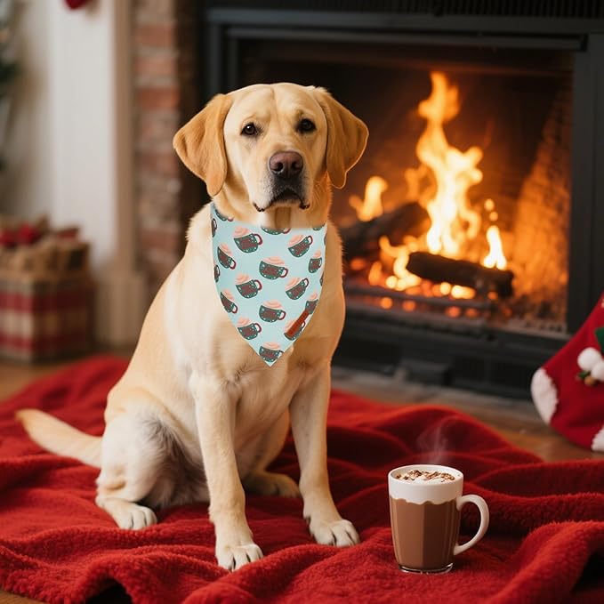 ADOGGYGO Green Christmas Dog Bandana, Snowman Reindeer Mug Pet Scarf, Adjustable Fit Merry Christmas Bandanas for Medium Large Dogs (Large)
