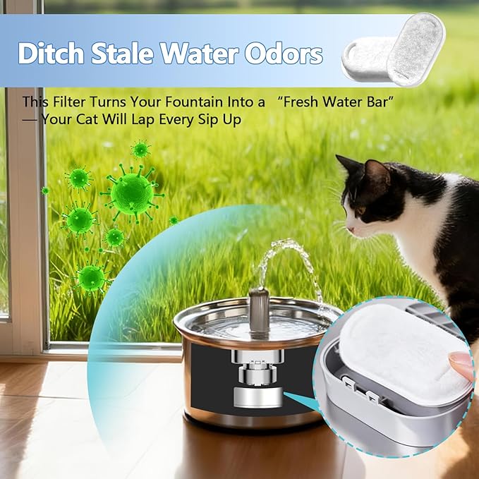 24 Pack Cat Water Fountain Filter, Cat Fountain Replacement Filters for Stainless Steel Pet Dispenser, 12 Filters with 12 Sponges Pet Fountain Filter Replacement