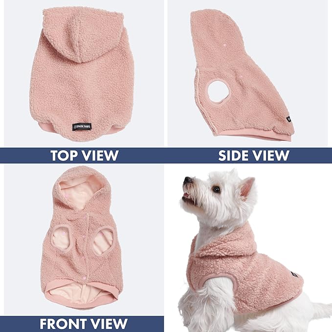 Spark Paws Fleece Dog Jacket, Hooded Sweater Vest, Warm Coat for Winter - Suitable for Small Medium Large XL XXL Breeds - Pink - S