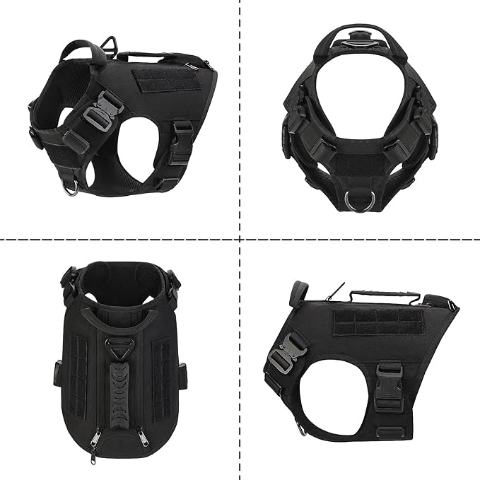 Tactical Dog Backpack Harness for Large Breed Original Design Metal Buckle Vest with Side Bags Pouches for Service Working Training (Black (with 2 Pouches), XL)