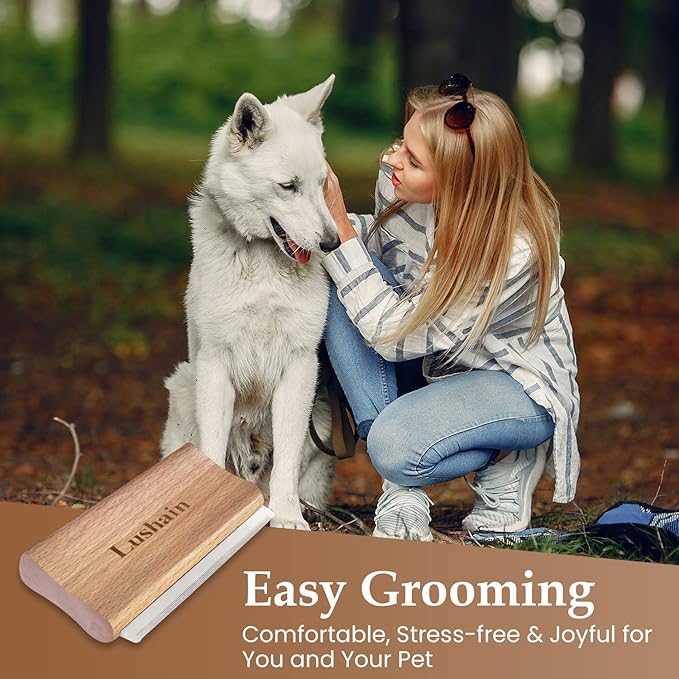 Deshedding Brush for Dogs & Cats | Pet Grooming Brush | Removes Loose Fur, Dirt & Hair | Small, Medium & Large Pets | Ergonomic Handle| Cat & Dog Brush (Nature Wood, 5 inch) Gift
