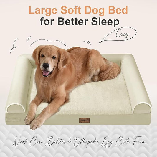 Small Dog Bed Orthopedic Washable: Beds Bolster Small Sized Dogs Cats Bed Egg Crate Foam Couch Sofa Waterproof with Removable Cover - Beige