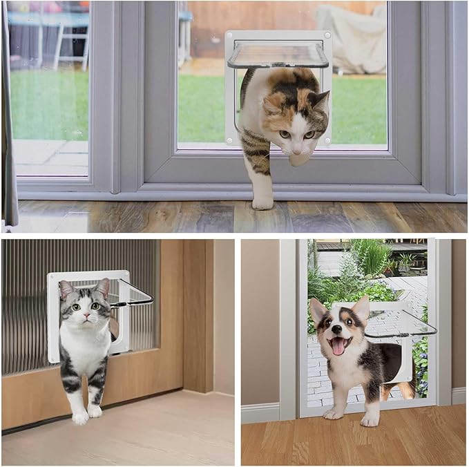 Thin Cat Door for Windows, Pet Doors and Sliding Door, Safety Pet Door with 4 Way Lock, Weatherproof Cat Flap for Thin Door and Wall(Medium, 7.7 * 7.5 * 0.78in)