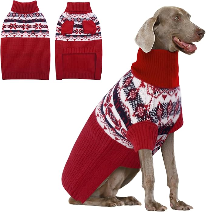 IECOii XXL Dog Sweater - Turtleneck Knit Dog Winter Clothes, Red, XX-Large