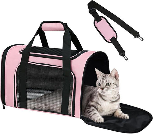 Soft Sided Pet Carrier - TSA Approved Collapsible Waterproof Travel Carrier for Small/Medium Cats Dogs Puppies (Up to 15lbs) - Pink