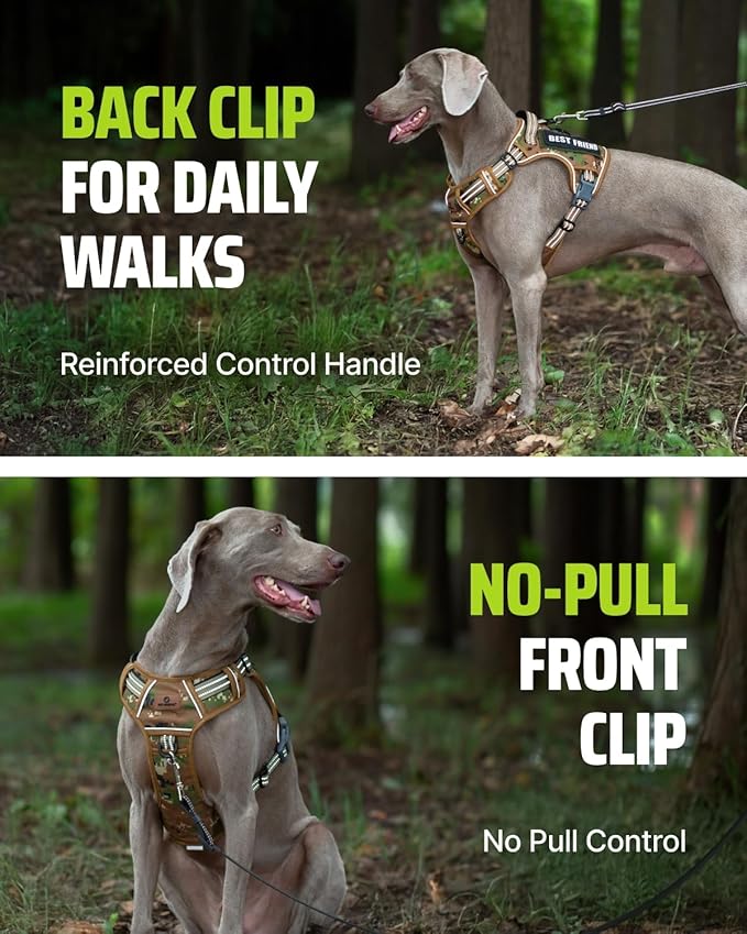 Tactical Dog Harness No-Pull Military Vest for Medium & Large Dogs, Adjustable Reflective Escape-Proof Vest with MOLLE System, Handle Control for Training, Walking, Outdoor – Camo