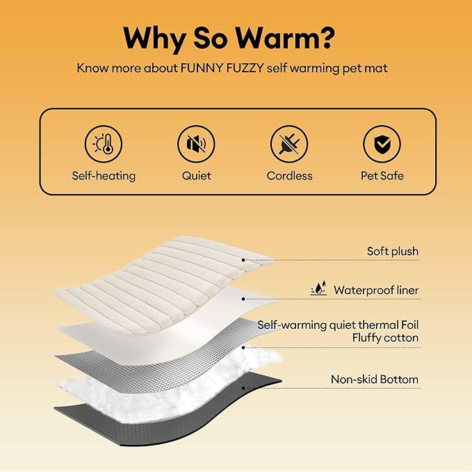 FUNNY FUZZY Self Warming Dog Bed, Waterproof Corduroy Fleece Warm Self Heating Pad for Cat & Dogs, Non-Skid Thermal Pet Mat Indoor with Removable Washable Cover - ThermoPad, 39.4"×29.5", Cream White