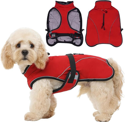 QBLEEV 2 in 1 Dog Coat, Waterproof Dog Winter Jacket with Detachable Fleece Vest, Windproof Warm Snow Jakcet with Harness Hole, Reflective Cold Weather Coats for Small Medium Large Dogs