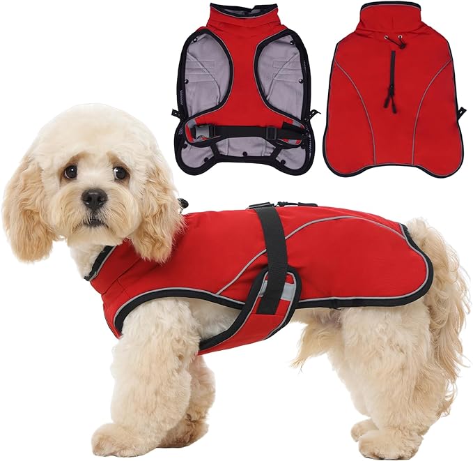 QBLEEV 2 in 1 Dog Coat, Waterproof Dog Winter Jacket with Detachable Fleece Vest, Windproof Warm Snow Jakcet with Harness Hole, Reflective Cold Weather Coats for Small Medium Large Dogs