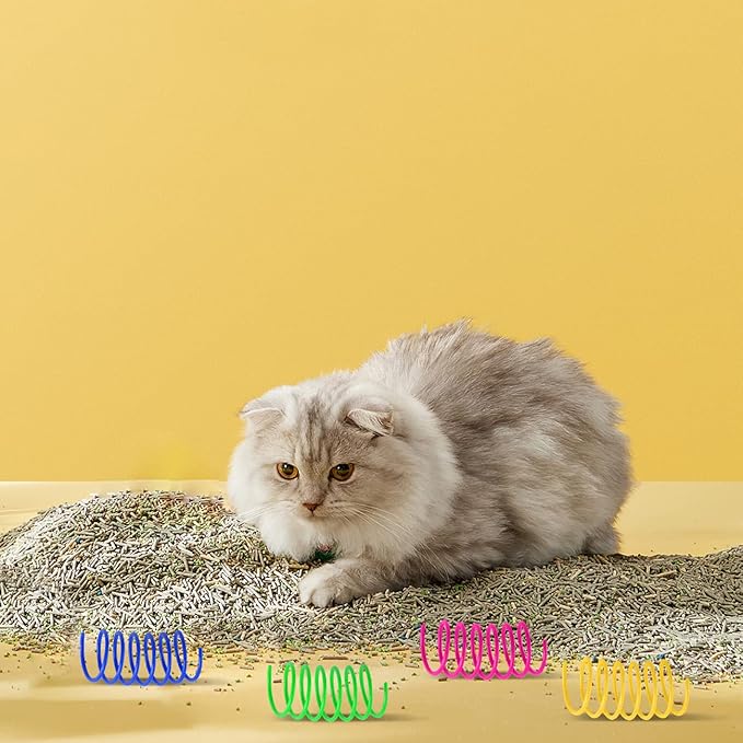 JCSHIMO 100 Pack 10 Colors Cat Spring Toys, Cat Spiral Spring Toys for Indoor Cats, Kitten Colorful Interactive Cat Toys for Swatting, Biting, Hunting