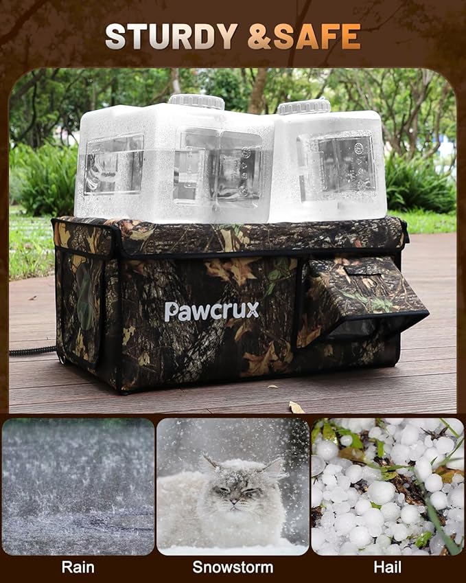 Heated Cat House for Outside with Dual Doors, Insulated Cat House Outdoor with Heating Pad, Weatherproof Heated Outdoor Cats Houses Waterrproof for Feral Cats (Leaf, 17" L x 12" W x 13" H)