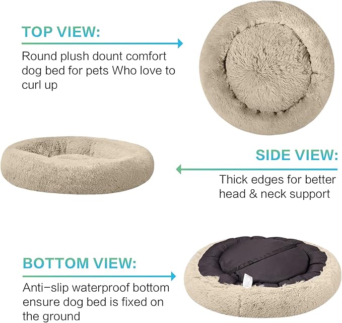 SAVFOX Plush Calming Dog Beds, Donut Dog Bed for Small Dogs, Medium, Large, X-Large & XX-Large, Comfy Cuddler Dog Bed and Cat Bed in Faux Fur, Washable Dog Bed, Multiple Sizes S-XXL