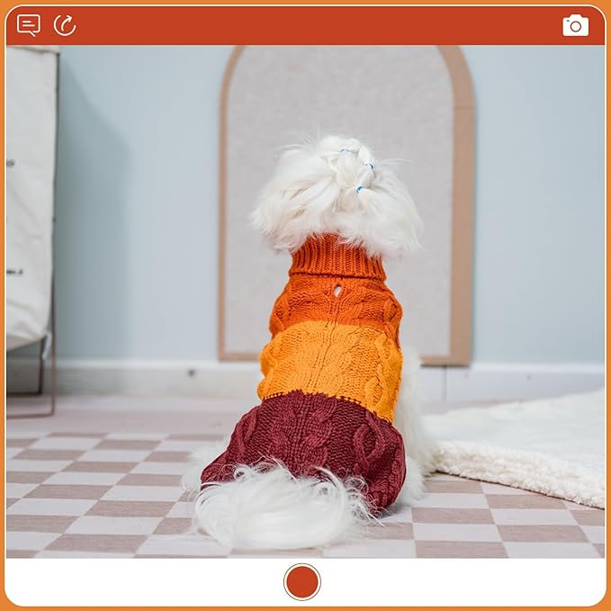 EXPAWLORER Dog Sweater - Small Dogs Fall Sweaters for Girls Boys,Classic Turtleneck Knitwear Dog Clothes for Cold Weather, Cable Knit Dogs Outfit,Coat,Pet Apparel(Orange,S)