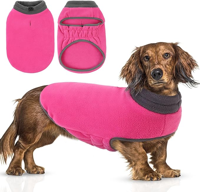 Queenmore Dog Sweater, Soft Fleece Vest Dog Jacket with Elastic Stretchable, Warm Turtleneck Pullover Design for Boy Girl Pet, Dachshund,Doggie, Cat, Kitten Chihuahua Bulldog Pug Beagles (Pink, 2XL)