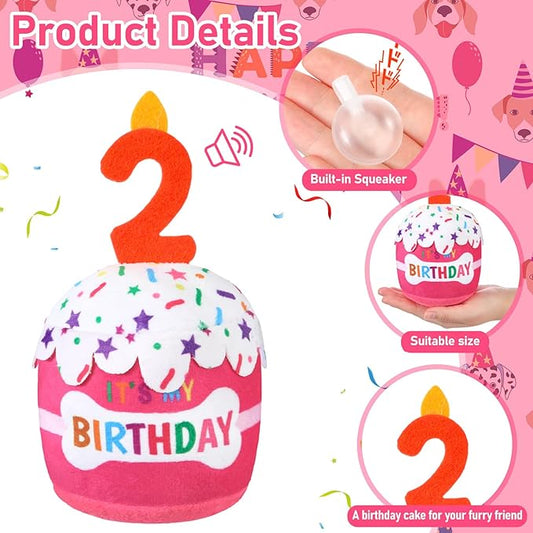 Dog Birthday Cake Toy Accessories for Girl Boy Gifts, Squeaky Plush Toy for Dog Birthday Party Decor Favor for Large, Medium and Small Dogs(2nd,Pink)