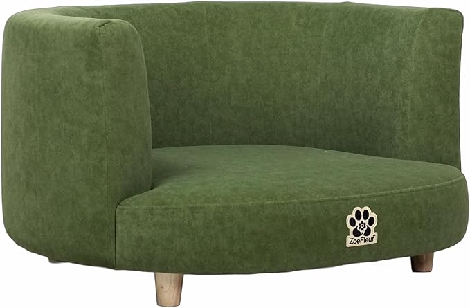 Dog Bed, Large Dog Couch with Washable Cover, Wooden Legs, Elevated Fancy Foam Pet Sofa for Medium & Large Breeds(Green)
