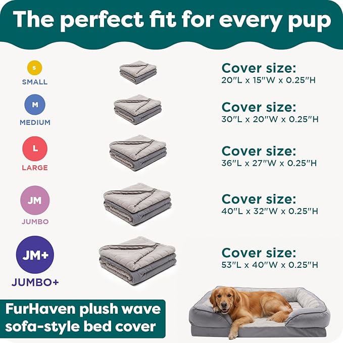 FurHaven Dog Bed Cover Replacement, Sofa-Style Design with Soft, Breathable Fabric for Cozy Comfort, Machine Washable, Jumbo/XL, Plush & Velvet Waves, Celadon Green