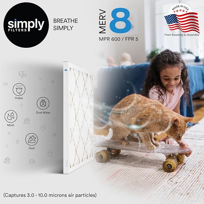 Simply 23.5x23.5x1 Air Filter, Merv 8, 6 Pack, For Home AC Furnace & HVAC (Actual Size: 23.5x23.5x"x0.75") DUST, Pet, & Allergy Control