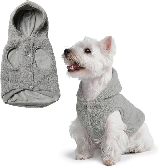 Spark Paws Fleece Dog Jacket, Hooded Sweater Vest, Warm Coat for Winter - Suitable for Small Medium Large XL XXL Breeds - Silver Grey - S
